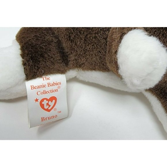 Ty Beanie Babies Bruno Bull Terrier Dog Beanbag Plush Brown 1997 With Tags - Picture 4 of 5